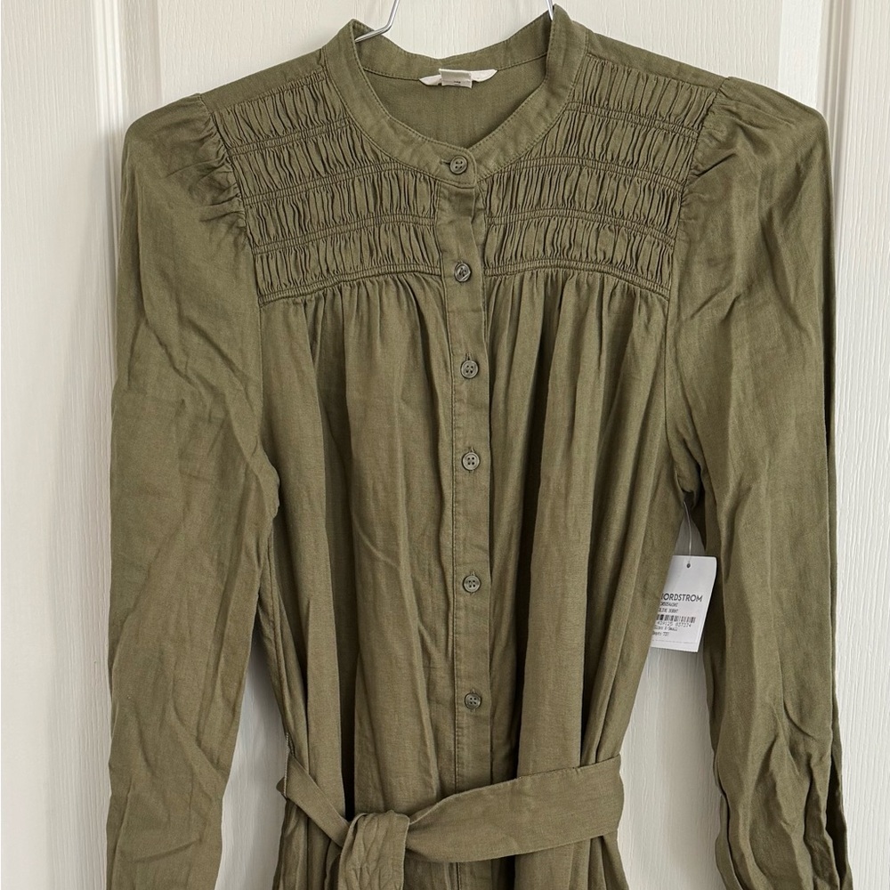 Caslon NWT Green Linen Belted Maxi Dress XS | Nordstrom